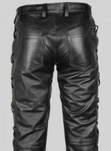 Last inn bildet i Galleri-visningsprogrammet, Men's Black Genuine Leather Laced up Biker trouser pants