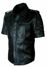 Last inn bildet i Galleri-visningsprogrammet, Men's Black Real Leather Short Sleeve Shirt