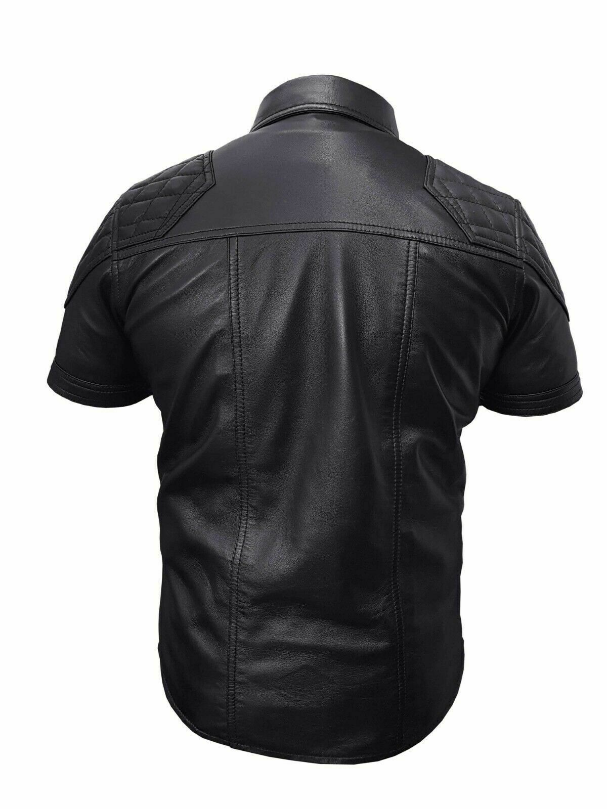 Men's Genuine Leather Quilted short sleeve shirt