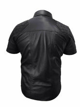 Load image into Gallery viewer, Men's Genuine Leather Quilted short sleeve shirt