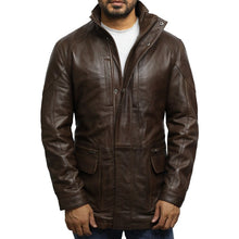 Cargar imagen en el visor de la galería, Men's Brown Leather Jacket Coat