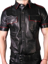 Cargar imagen en el visor de la galería, Men's Black Genuine Leather Short Sleeve Shirt