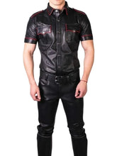 Cargar imagen en el visor de la galería, Men's Black Genuine Leather Short Sleeve Shirt
