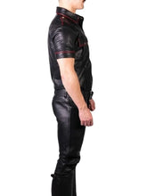 Cargar imagen en el visor de la galería, Men's Black Genuine Leather Short Sleeve Shirt