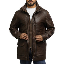 Cargar imagen en el visor de la galería, Men's Brown Leather Jacket Coat