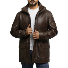 Cargar imagen en el visor de la galería, Men's Brown Leather Jacket Coat