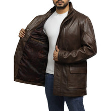 Cargar imagen en el visor de la galería, Men's Brown Leather Jacket Coat