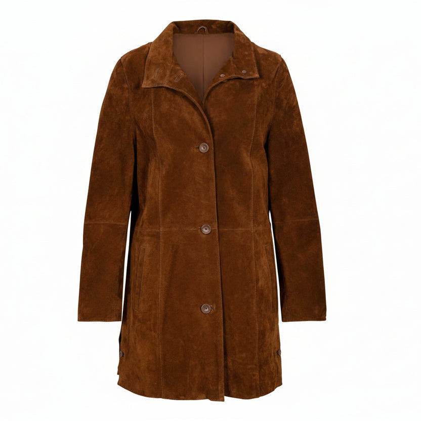 Men's Brown Suede 3/4 Length Coat Jacket – Leather Right