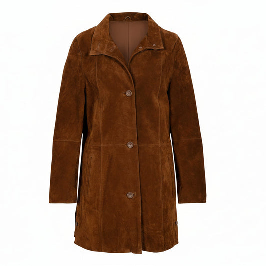 Men's Brown Suede 3/4 Length Coat Jacket