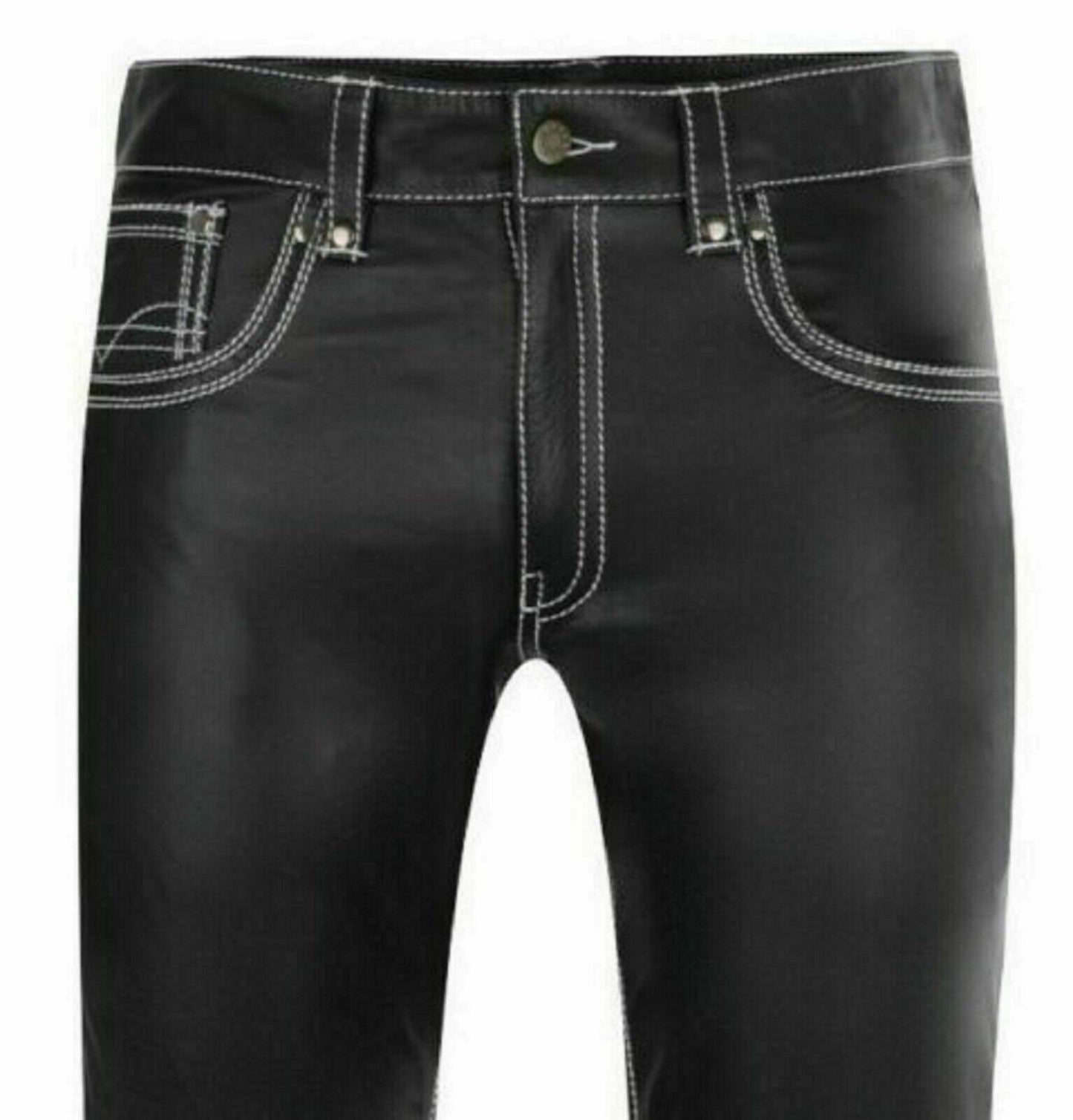 Men's Black Genuine Leather Trouser pants