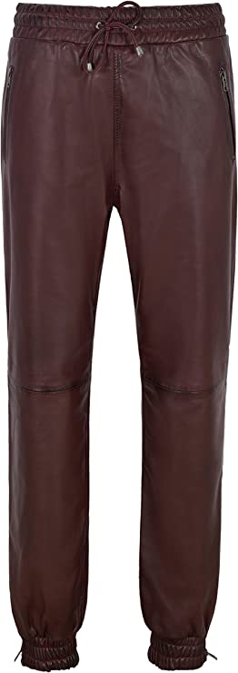Men's Maroon Leather Joggers Pants