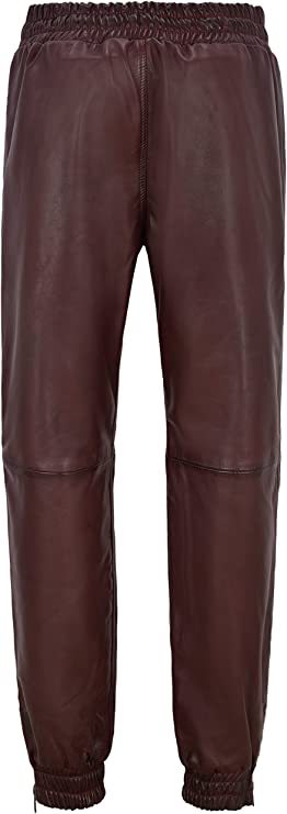 Men's Maroon Leather Joggers Pants