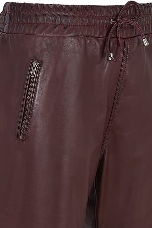 Men's Maroon Leather Joggers Pants