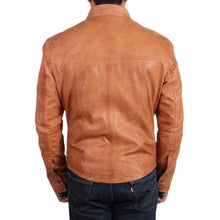 Load image into Gallery viewer, Men's Tan Genuine Leather Collared Full Sleeve Shirt