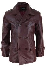 Load image into Gallery viewer, Maroon Double Breasted Leather Coat