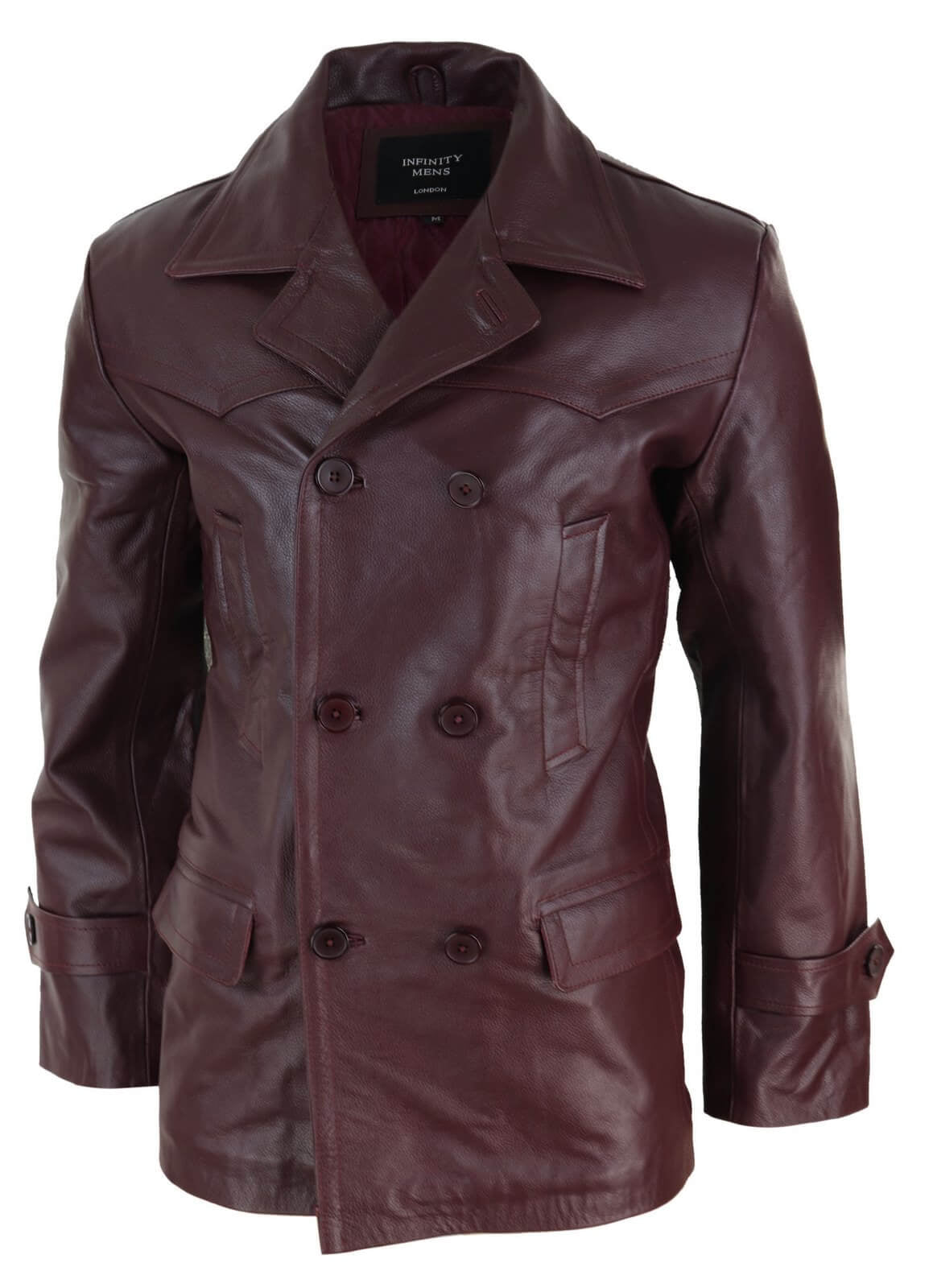 Maroon Double Breasted Leather Coat