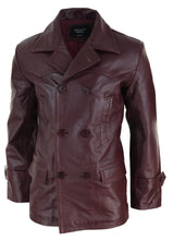 Load image into Gallery viewer, Maroon Double Breasted Leather Coat