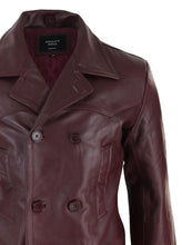 Load image into Gallery viewer, Maroon Double Breasted Leather Coat