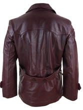 Load image into Gallery viewer, Maroon Double Breasted Leather Coat