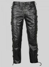 Last inn bildet i Galleri-visningsprogrammet, Men's Black Genuine Leather Laced up Biker trouser pants