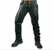 Last inn bildet i Galleri-visningsprogrammet, Men's Black Genuine Leather Cargo Pants Trouser
