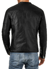 Load image into Gallery viewer, Men's Black Genuine Leather Padded Biker Jacket