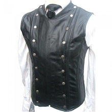 Charger l'image dans la galerie, Gilet sans manches en acier en cuir véritable noir pour homme