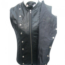 Charger l'image dans la galerie, Gilet sans manches en acier en cuir véritable noir pour homme