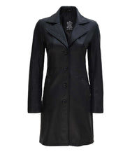 Lataa kuva Galleria-katseluun, Women's Black Genuine Leather 3/4 Length Coat