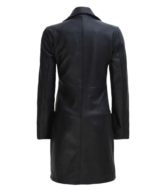 Women's Black Genuine Leather 3/4 Length Coat