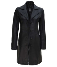 Lataa kuva Galleria-katseluun, Women's Black Genuine Leather 3/4 Length Coat