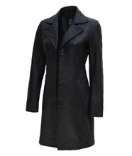 Lataa kuva Galleria-katseluun, Women's Black Genuine Leather 3/4 Length Coat