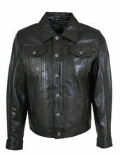 Load image into Gallery viewer, Men's Black Real Leather Trucker Jacket