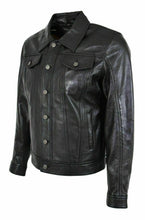 Load image into Gallery viewer, Men's Black Real Leather Trucker Jacket