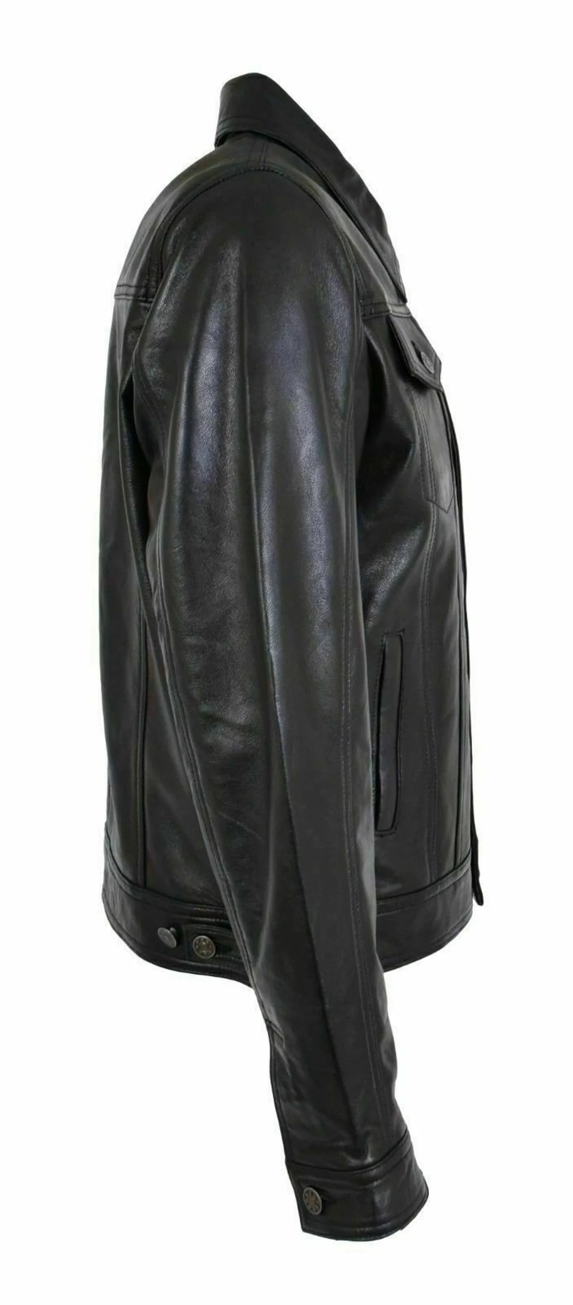 Men's Black Leather Trucker Jacket