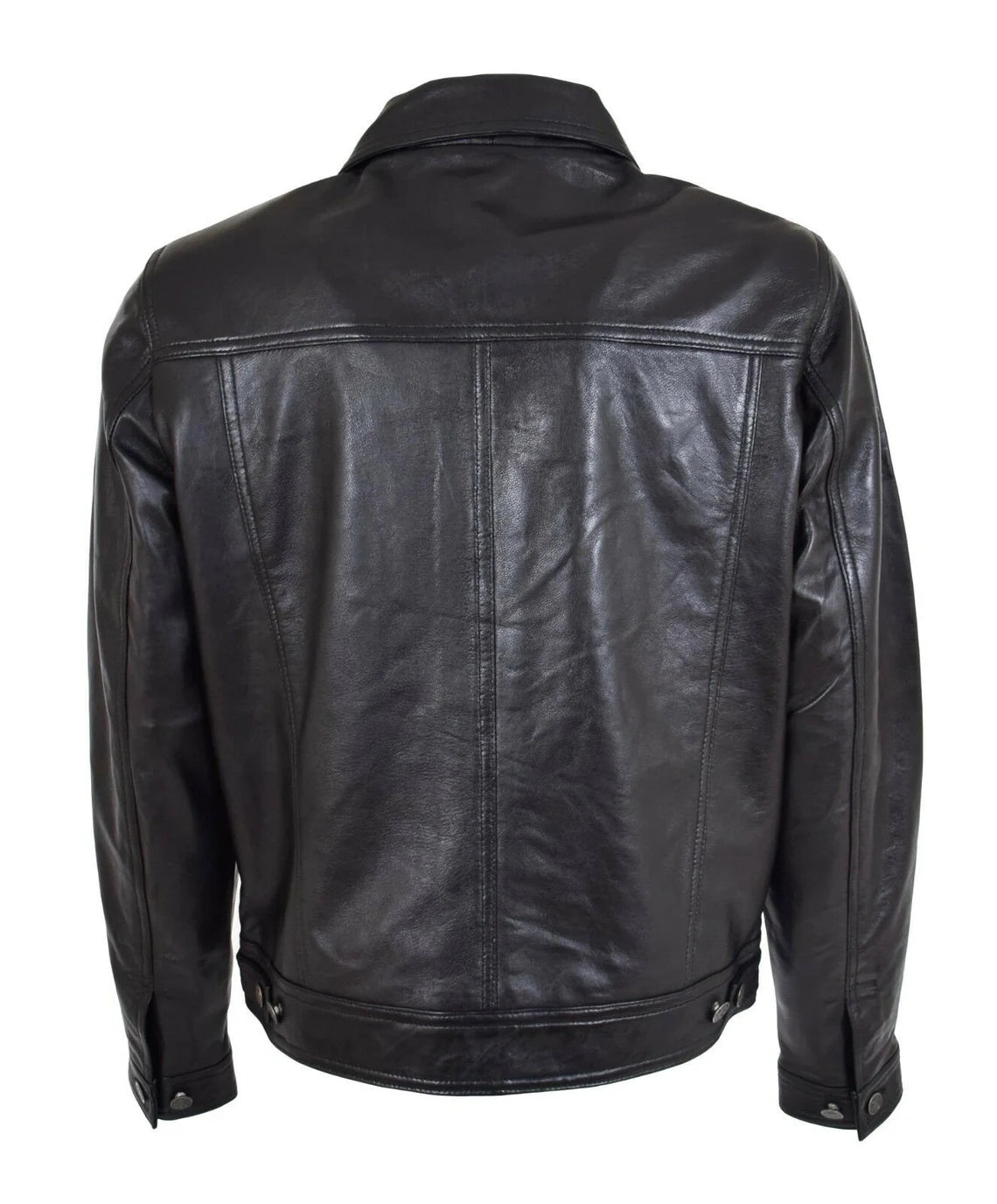 Men's Black Leather Trucker Jacket