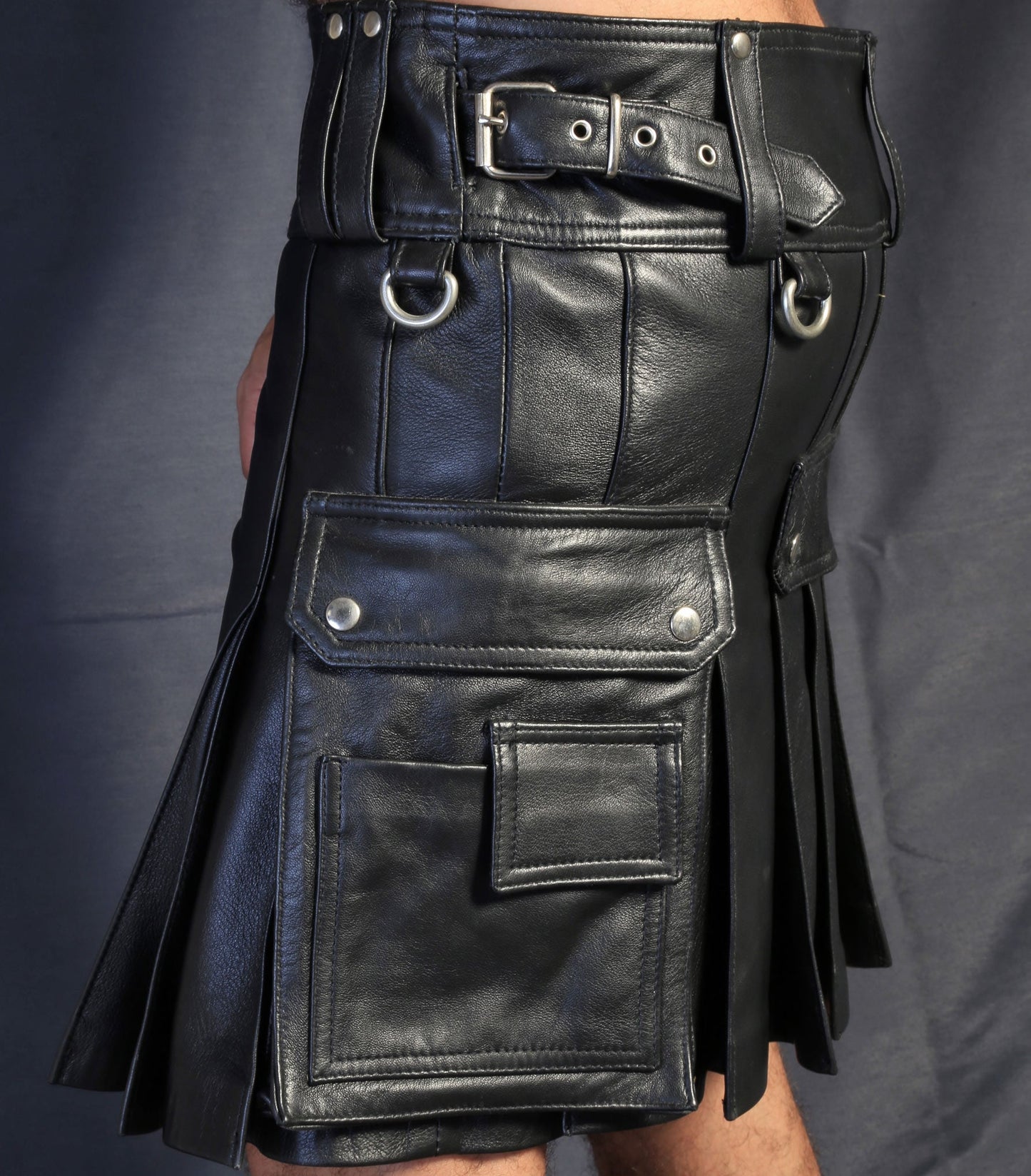 Men's Black Leather Kilt