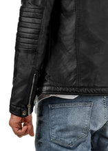 Load image into Gallery viewer, Men's Black Genuine Leather Padded Biker Jacket