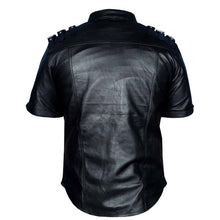 Load image into Gallery viewer, Men's Black Real Leather Police/Military style Short Sleeve Shirt