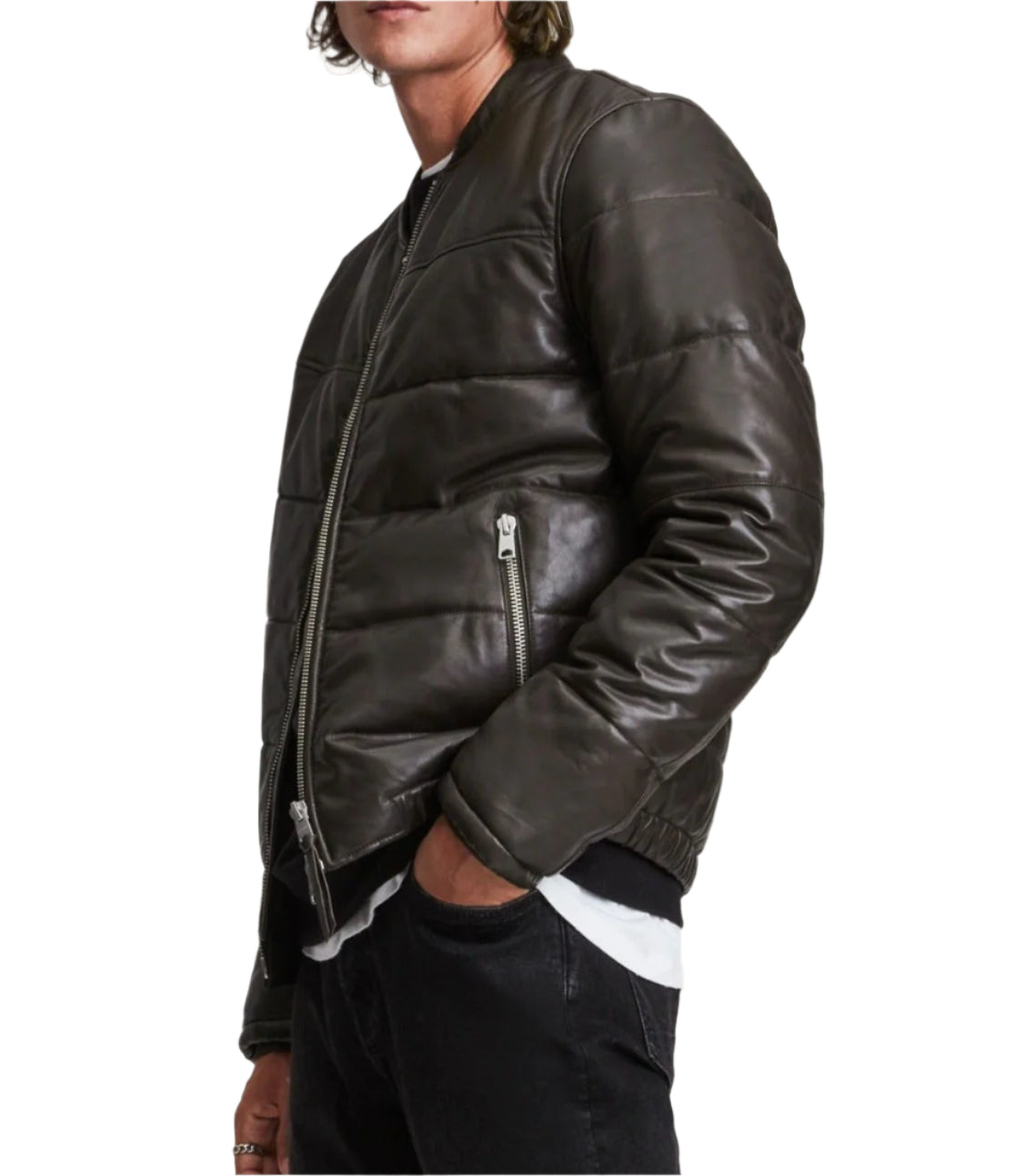 Pufferjacke aus Leder