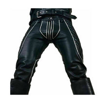 Cargar imagen en el visor de la galería, Genuine Leather Rear Zip Slim Fit Jeans Pants