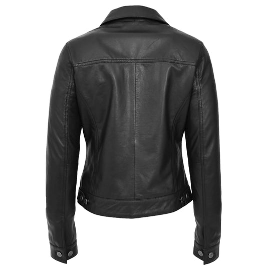 Women's Black Genuine Leather Trucker Jacket