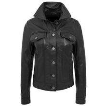 Laden Sie das Bild in den Galerie-Viewer, Schwarze Trucker-Jacke aus echtem Leder für Damen