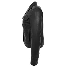 Laden Sie das Bild in den Galerie-Viewer, Schwarze Trucker-Jacke aus echtem Leder für Damen