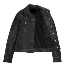 Laden Sie das Bild in den Galerie-Viewer, Schwarze Trucker-Jacke aus echtem Leder für Damen
