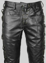 Last inn bildet i Galleri-visningsprogrammet, Men's Black Genuine Leather Laced up Biker trouser pants