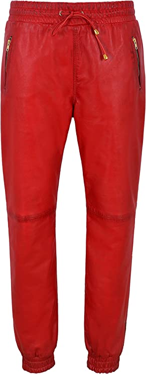 Men's Red Leather Joggers Pants