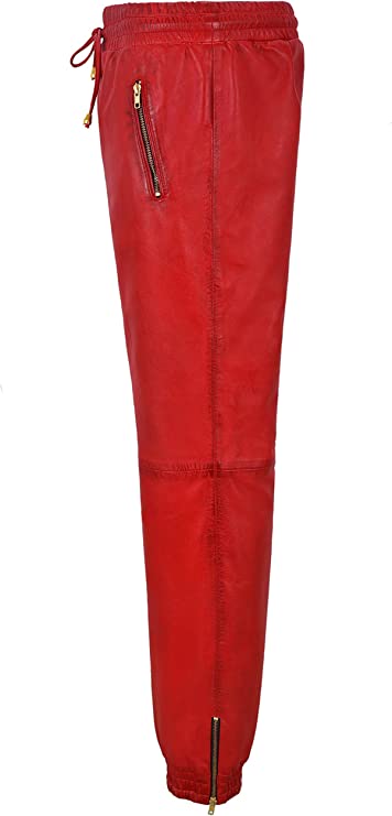 Red best sale leather joggers