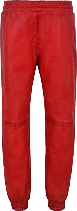 Men's Red Leather Joggers Pants