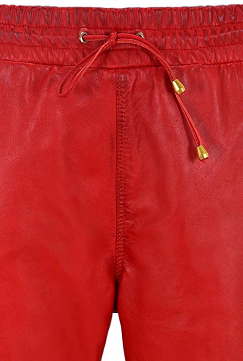 Men's Red Leather Joggers Pants